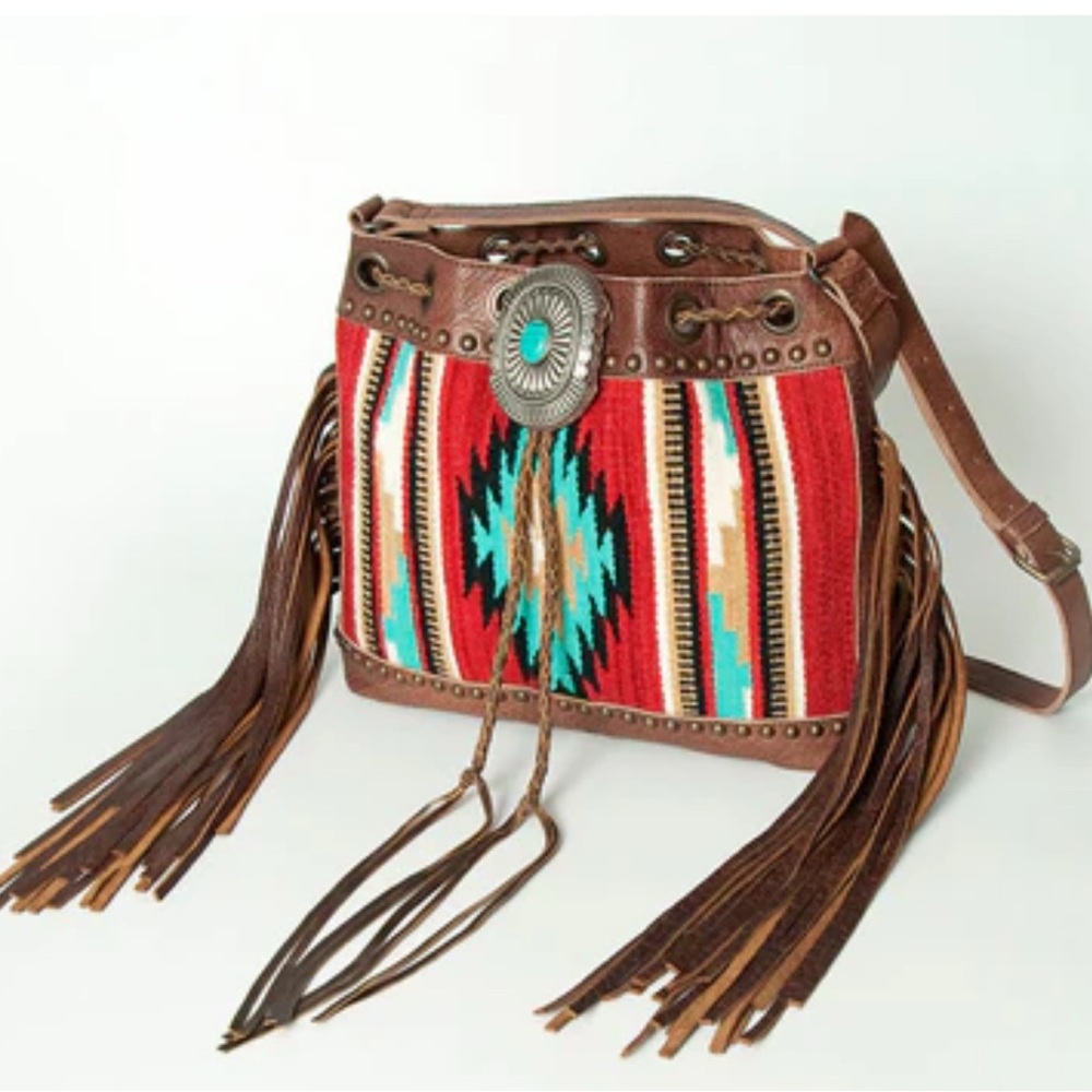 American Darling Red and Brown Fringe Crossbody Bag